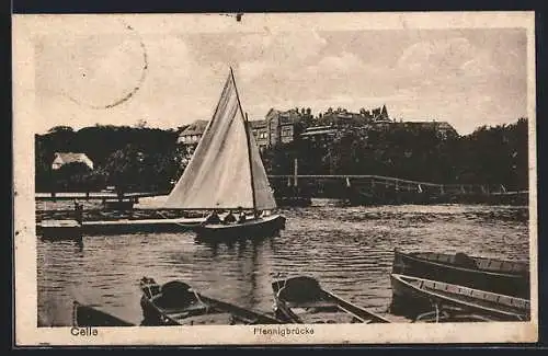 AK Celle, Segelboot an der Pfennigbrücke