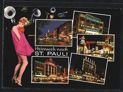 AK Hamburg-St. Pauli, Café Keese, Restaurant Onkel Hugo, Reeperbahn