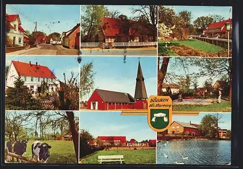 AK Klecken /Kr. Harburg, Kirche, Park, Kuhweide, Strassenpartien