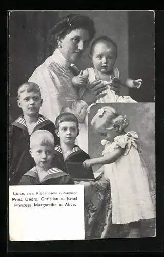 AK Luise, ehem. Kronprinzess von Sachsen, Prinz Georg, Christian und Ernst, Prinzess Margarethe und Alice