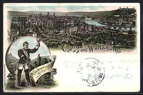 Lithographie Würzburg, Gaudeamus igitur-studentische Szene, Totale