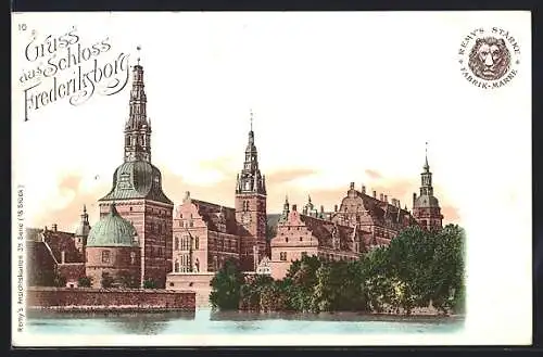 Lithographie Frederiksborg, Schlossansicht mit Medikamentenwerbung für Remy`s Stärke