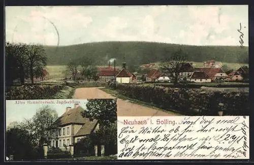 AK Neuhaus / Solling, Altes Hannöversches Jagdschloss, Blick der Strasse entlang zur Ortschaft