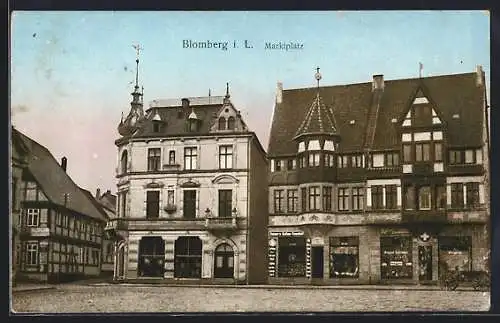 AK Blomberg i. L., Kaiser`s Kaffee-Geschäft am Marktplatz