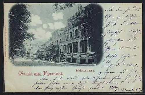 Mondschein-AK Pyrmont, Partie in der Schlossstrasse