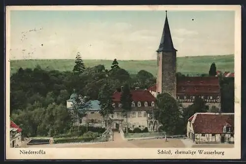 AK Niederrossla, Schloss / ehemalige Wasserburg aus der Vogelschau