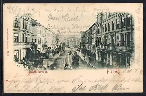 AK Bremen, Strassenbahn in der Bahnhofstrasse
