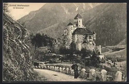 AK Freienfeld an der Brennerstrasse, Burg Welfenstein gegen das Gebirge