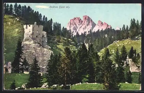 AK Andraz, Burgruine mit Bergpanorama