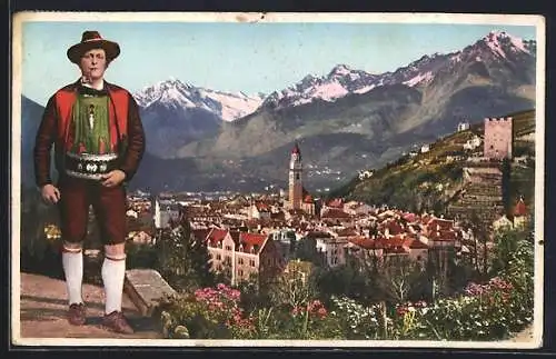 AK Merano, Panorama, Meraner in Tracht