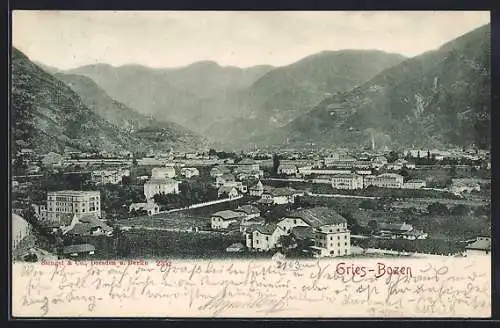 AK Gries-Bozen, Ortsansicht aus der Vogelschau