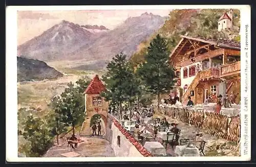 Künstler-AK Meran, Waldrestauration Lampl mit Terrassen