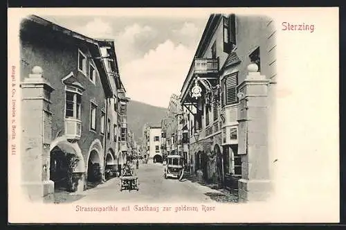 AK Sterzing, Strassenpartie mit Gasthaus zur goldenen Rose