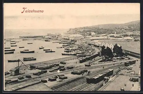 AK Talcahuano, Bahnhof und Hafen aus der Vogelschau