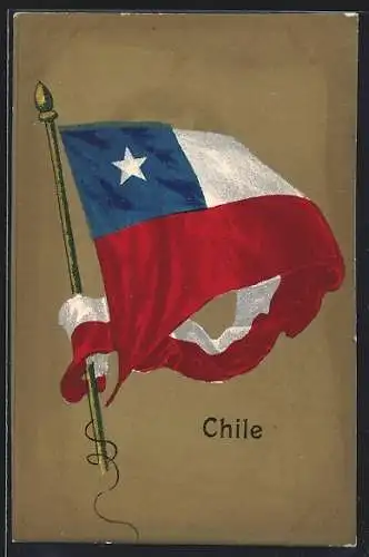 AK Chile, Gehisste Flagge auf goldenem Hintergrund