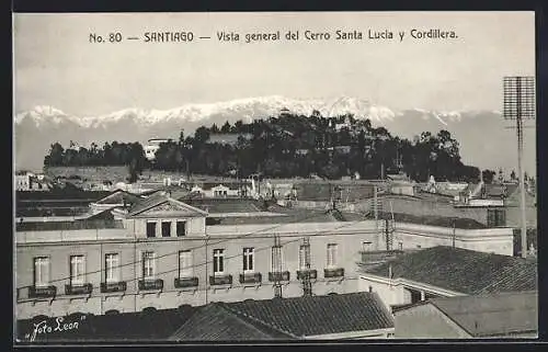 AK Santiago, Vista general del Cerro Santa Lucia y Cordillera