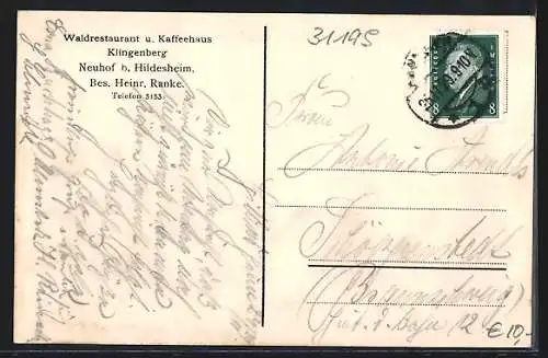 AK Neuhof bei Hildesheim, Waldrestaurant und Cafe Klingenberg von H. Ranke