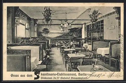 AK Berlin, Innenansicht vom Gasthaus Skandinavia in der Dircksenstrasse 26 /27 ( Bahnhof Alexanderplatz)