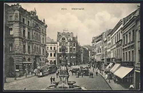 AK Köln, Weidmarkt mit Strassenbahn und Passanten