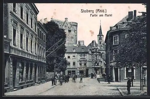 AK Stolberg /Rhld., Partie am Markt mit Burg und Kirche