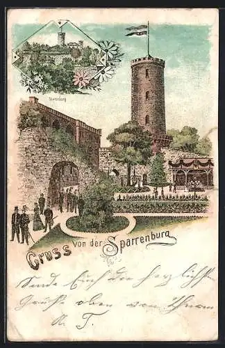 Lithographie Sparrenburg, Denkmal und Besucher auf dem Burghof