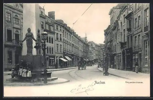 AK Aachen, Alexanderstrasse mit Brunnen