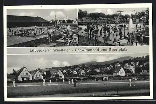 AK Lübbecke, Schwimmbad und Sportplatz, 3 Ansichten