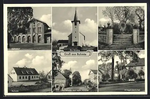 AK Bohmte, Bahnhof, Luther-Denkmal, Ev. Kirche