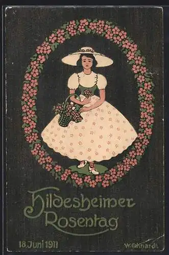 Künstler-AK Hildesheim, Rosentag 1911, Mädchen mit Blumen