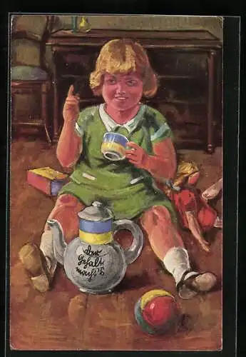 AK Kleines Kind trinkt am liebsten jetzt schon Kaffee der Marke Kathreiner