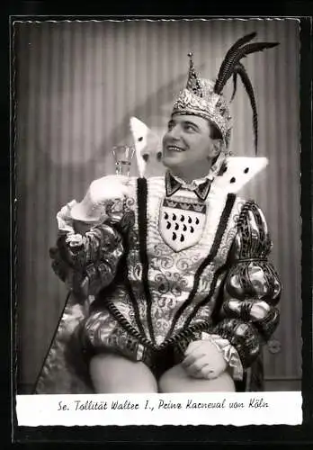 AK Mann zu Fasching verkleidet als Se. Totalität Walter I., Prinz Karneval von Köln
