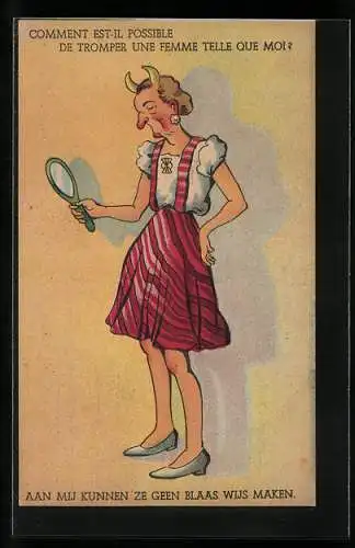 Künstler-AK Aan Mij Kunnen Ze Geen Blaas Wijs Maken, Comment Est-Il Possible De Tromper Une Femme Telle Que Moi?