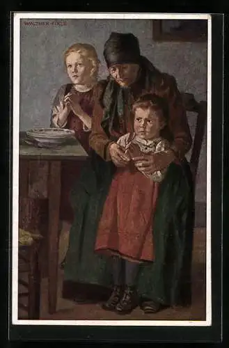 Künstler-AK Grossmutter mit zwei Kindern