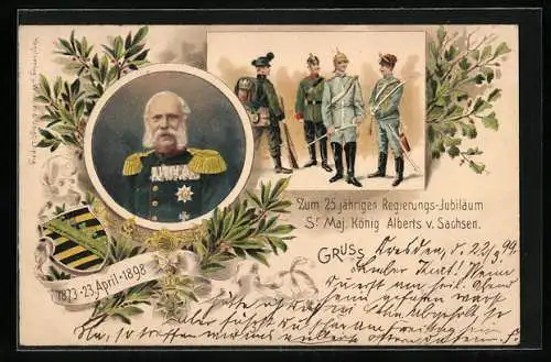 Lithographie 25 jähriges Regierungs-Jubiläum König Alberts von Sachsen 1898