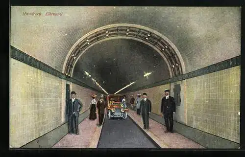 AK Hamburg-St. Pauli, Elbtunnel mit einem Auto