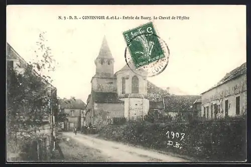 AK Continvoir /Indre-et-Loire, Entrée du Bourg, Le Chevet de l`Eglise