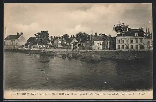 AK Bléré /I.-et-L., Quai Bellevue et rive gauche du Cher, en amont du pont