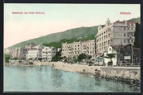 AK Abbazia, Südstrand mit Hotel Bellevue