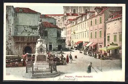 AK Dubrovnik / Ragusa, Piazza Gundulic mit Denkmal