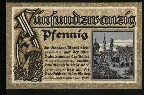 Notgeld Goslar 1920, 25 Pfennig, Darstellung des Dukatenmanns und Stadtszenen von Goslar