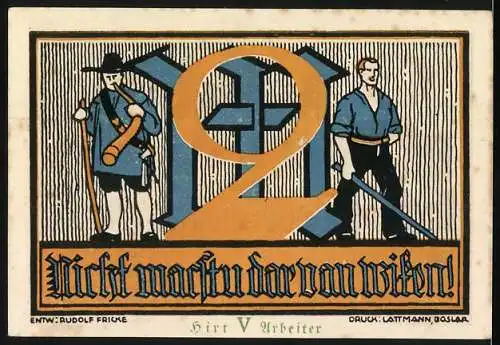 Notgeld Goslar, 1922, 2 Mark, Adlerwappen und Arbeiterdarstellung