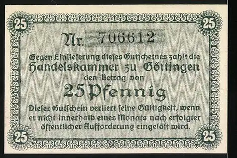 Notgeld Göttingen 1917, 25 Pfennig, Handelskammer Göttingen Gutschein über 25 Pfennig