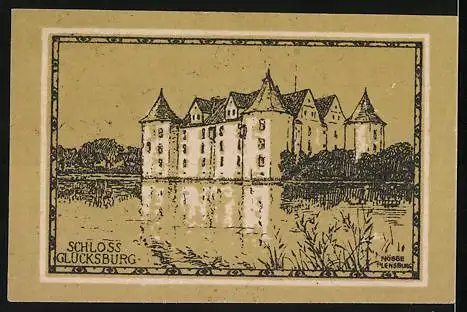 Notgeld Glücksburg 1920, 25 Pfennig, Schloss Glücksburg und Text zur Gültigkeit mit Wappen