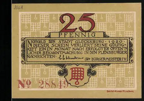 Notgeld Glücksburg 1920, 25 Pfennig, Schloss Glücksburg Abbildung, Nr. 28849