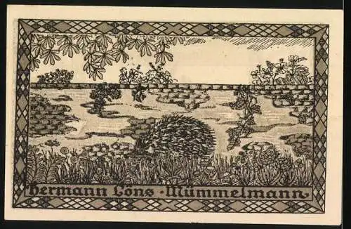 Notgeld Hemdingen, 1922, 25 Pfennig, Vorderseite mit Hasen, Rückseite mit Igel und Landschaft