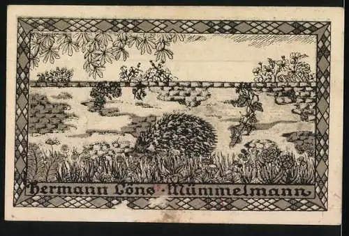 Notgeld Hemdingen 1922, 25 Pfennig, Hase im Feld und Igel im Garten, Konrad Hanf Hamburg