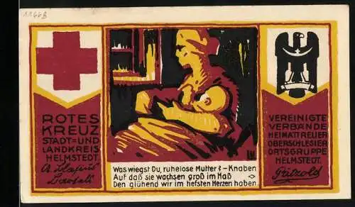 Notgeld Helmstedt, 1921, 2 Mark, Rotes Kreuz und Kirche, Gebt für Oberschlesien!