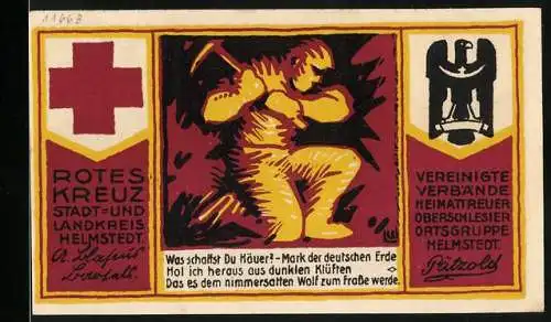 Notgeld Helmstedt, 1921, 50 Pf, Rotes Kreuz und Industrie-Szenen