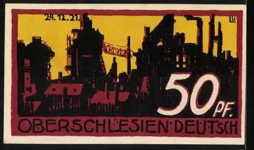 Notgeld Helmstedt, 1921, 50 Pf, Rotes Kreuz und Industrie-Szenen