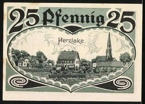 Notgeld Herzlake 1921, 25 Pfennig, Segelschiffe und Stadtansicht